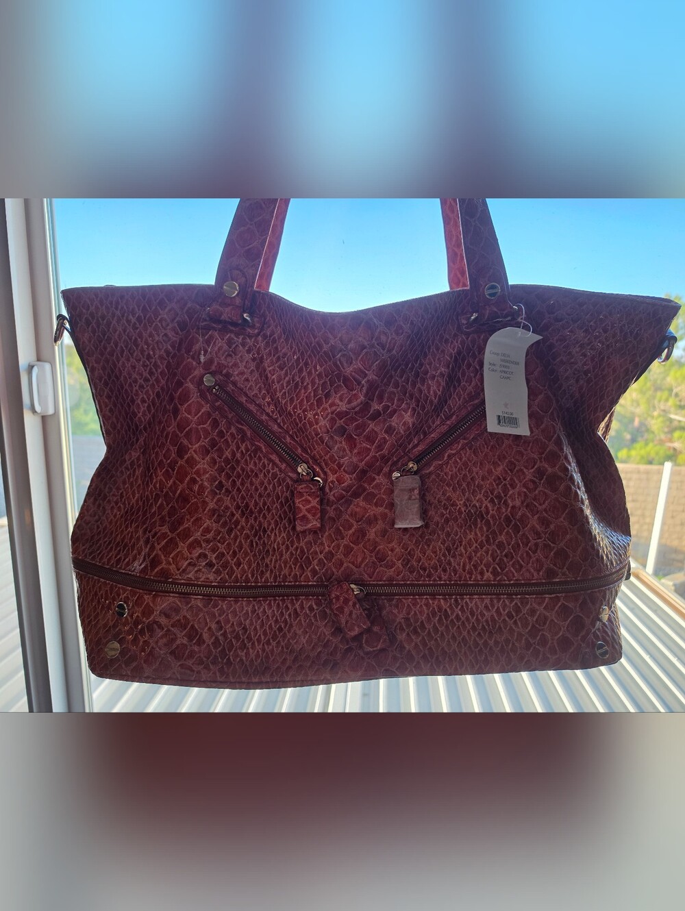 NWT Jessica Simpson Delia Weekender Snakeskin Embossed in Apricot